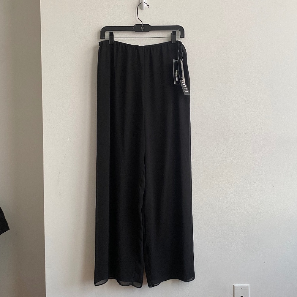 NWT Alex Evenings Petite Basic Straight Leg Pants in Chiffon, Black, Size LP